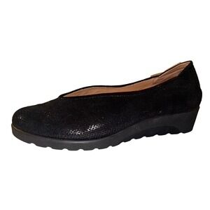 Andy Womens Black Textured Metallic V-Vamp Low Wedge Comfort Pumps Shoes Sz 9.5M